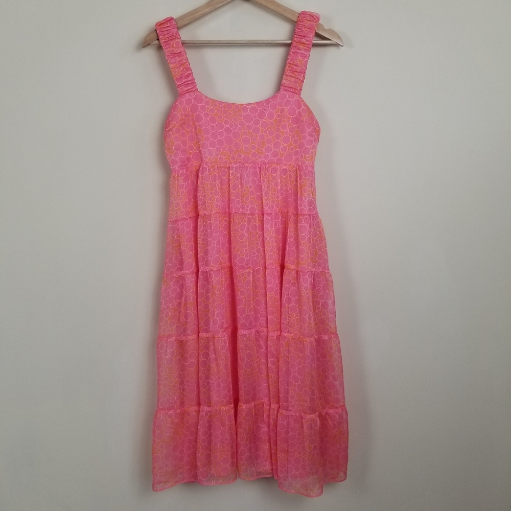 Amanda Uprichard Pink and Orange Tiered Dress Small